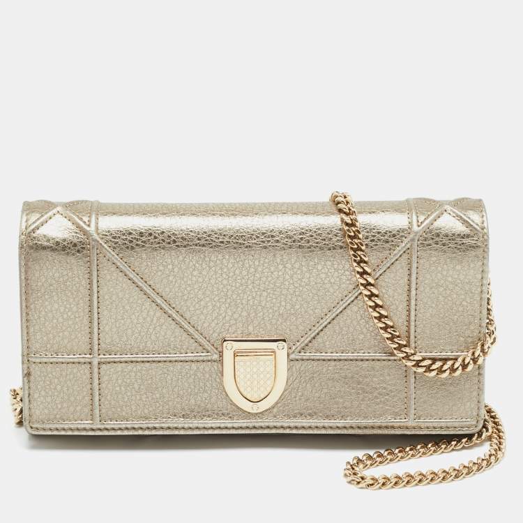 Pre Owned Dior Diorama Gold Leather Wallet On Chain
