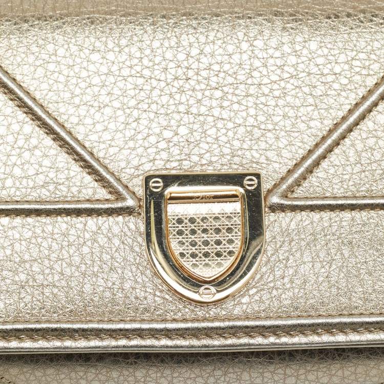 Pre Owned Dior Diorama Gold Leather Wallet On Chain