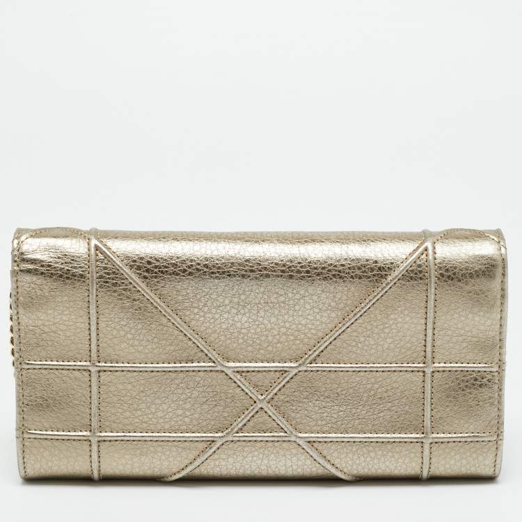 Pre Owned Dior Diorama Gold Leather Wallet On Chain