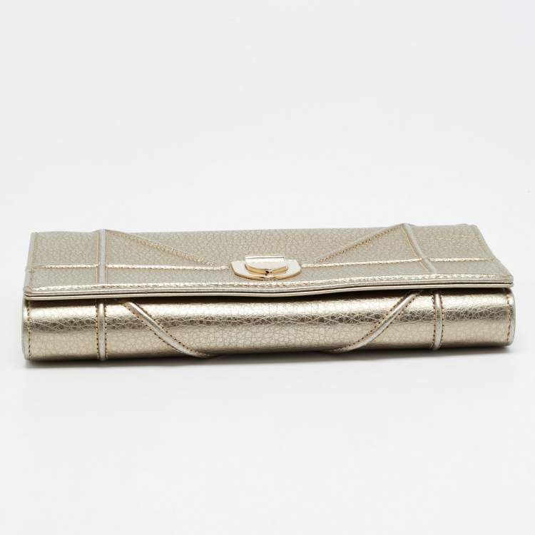 Pre Owned Dior Diorama Gold Leather Wallet On Chain