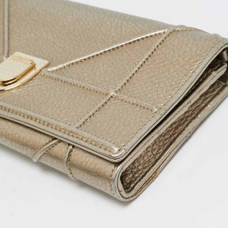 Pre Owned Dior Diorama Gold Leather Wallet On Chain