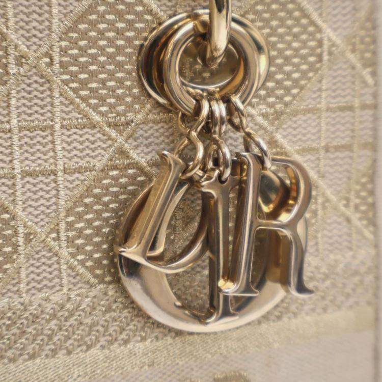 Pre Owned Dior Gold Medium Canvas Cannage Lady D Lite