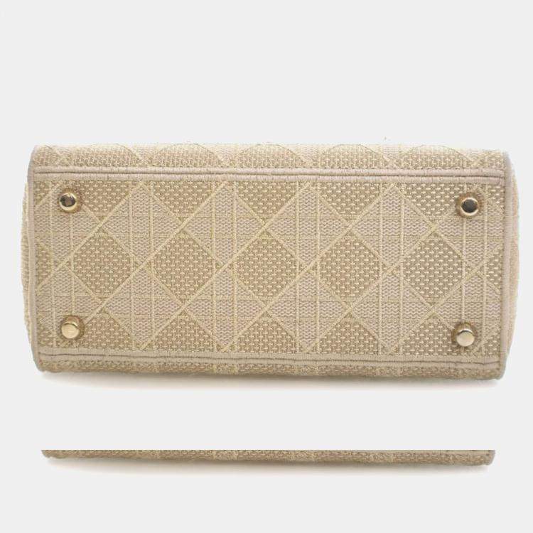 Pre Owned Dior Gold Medium Canvas Cannage Lady D Lite