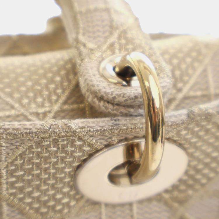 Pre Owned Dior Gold Medium Canvas Cannage Lady D Lite