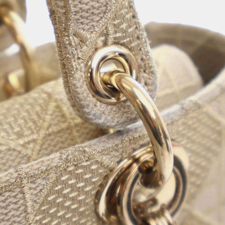 Pre Owned Dior Gold Medium Canvas Cannage Lady D Lite