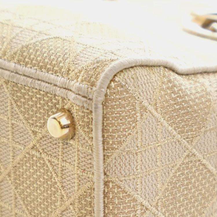 Pre Owned Dior Gold Medium Canvas Cannage Lady D Lite