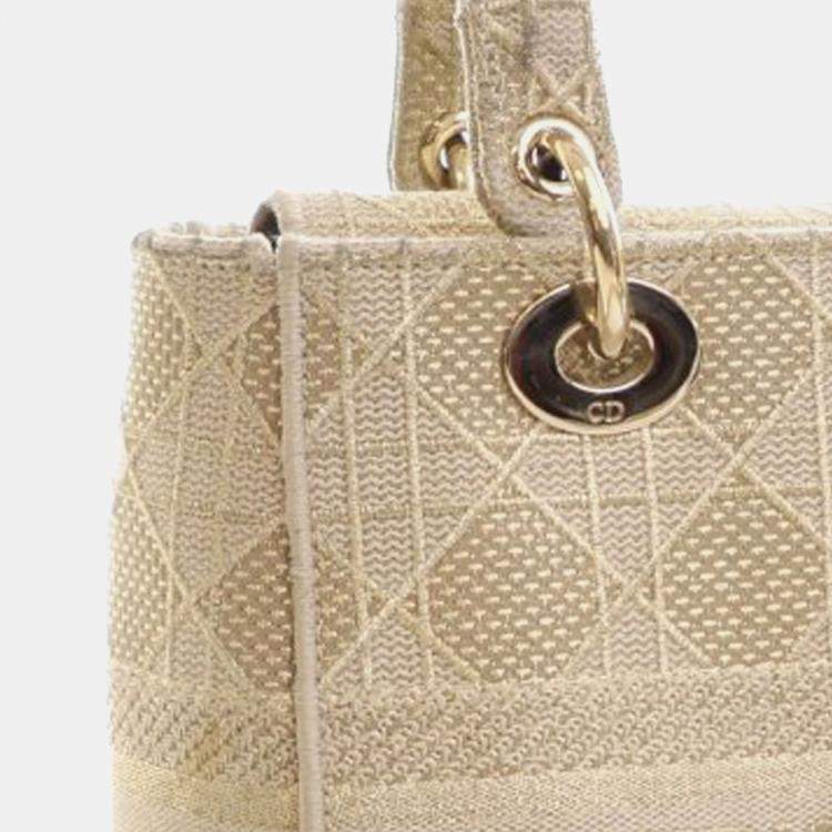 Pre Owned Dior Gold Medium Canvas Cannage Lady D Lite