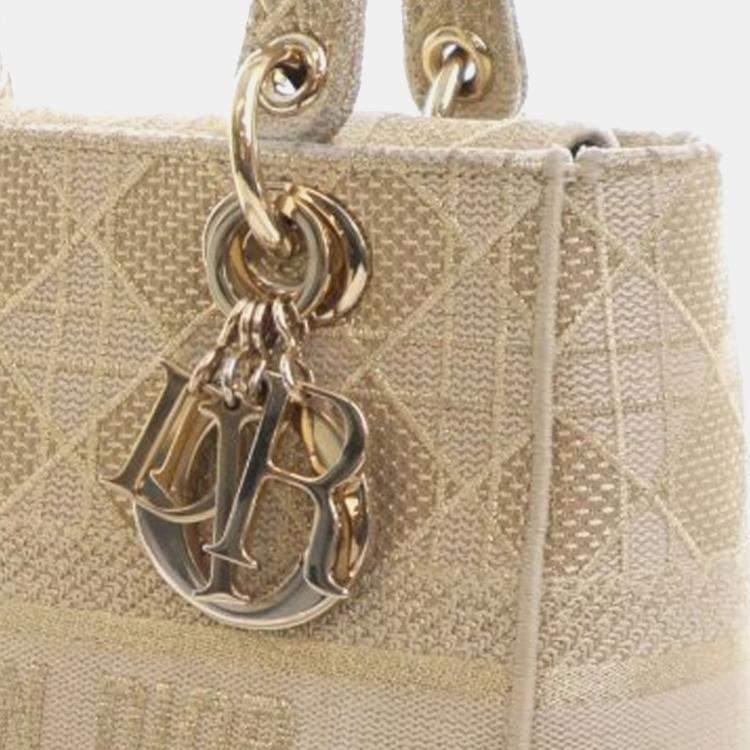 Pre Owned Dior Gold Medium Canvas Cannage Lady D Lite