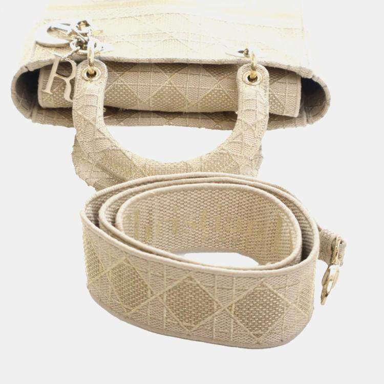Pre Owned Dior Gold Medium Canvas Cannage Lady D Lite