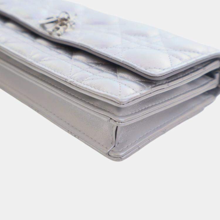 Pre Owned Dior Silver Mini Iridescent Metallic Lambskin Cannage My Dior Bag
