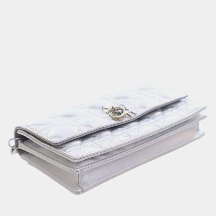 Pre Owned Dior Silver Mini Iridescent Metallic Lambskin Cannage My Dior Bag