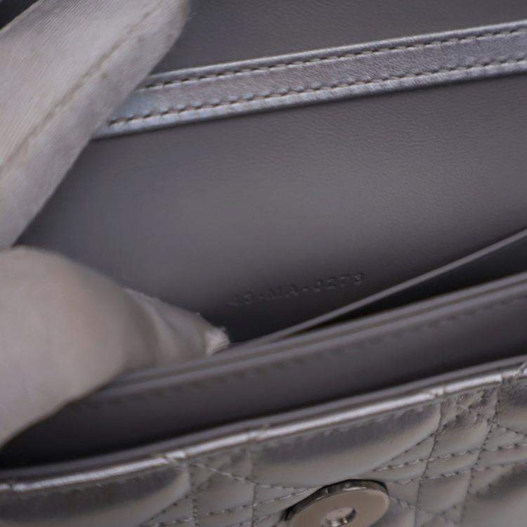 Pre Owned Dior Silver Mini Iridescent Metallic Lambskin Cannage My Dior Bag