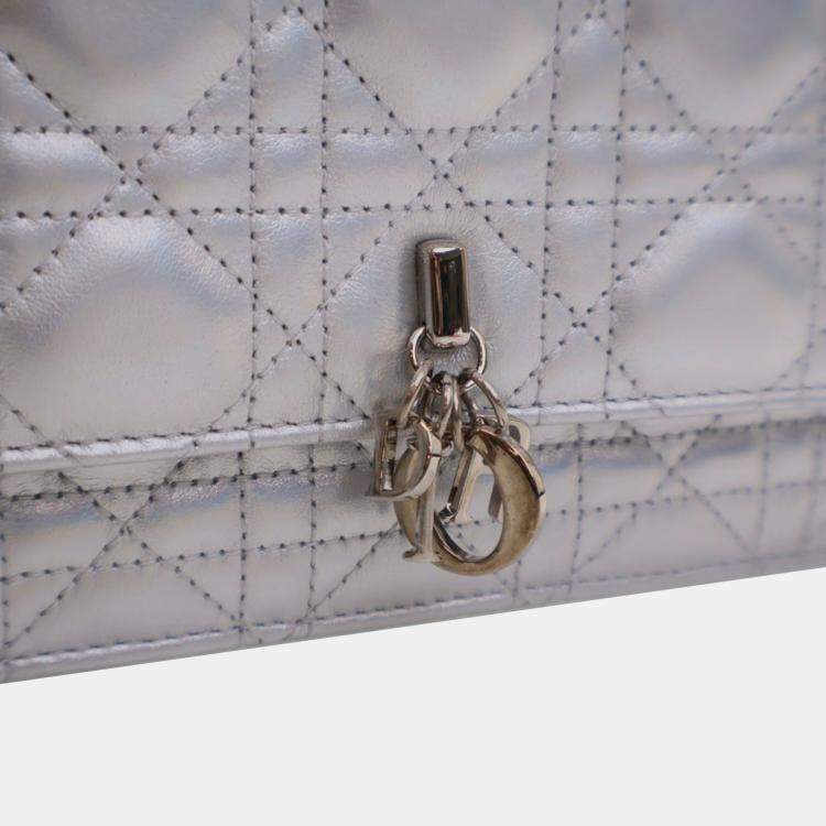 Pre Owned Dior Silver Mini Iridescent Metallic Lambskin Cannage My Dior Bag