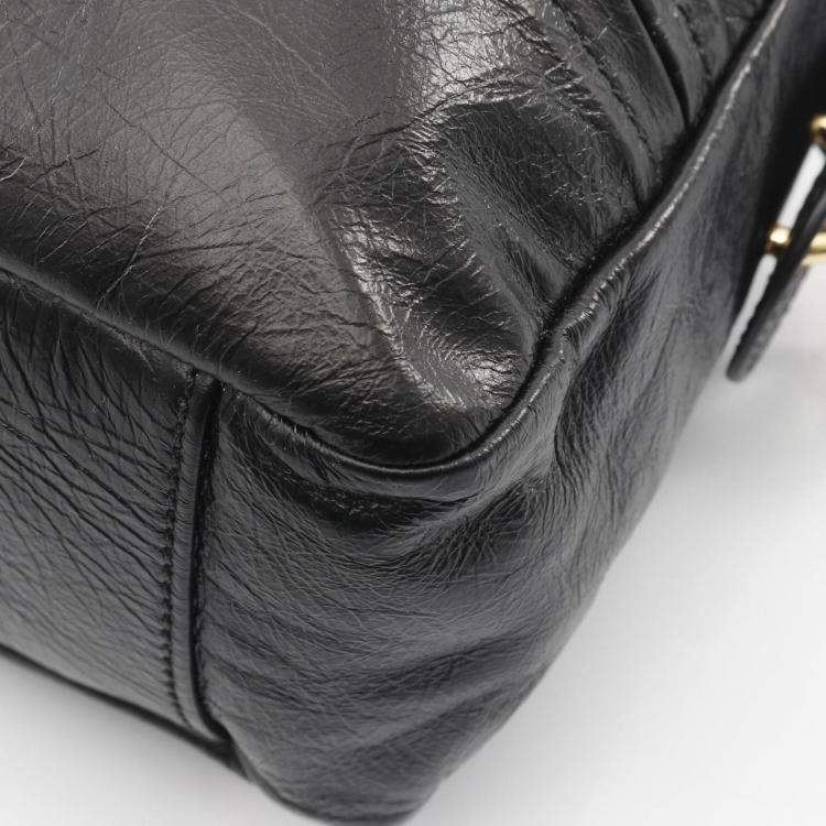 Pre Owned Christian Dior Dior Grand Tour Bowling Bag Leather Handbag Black