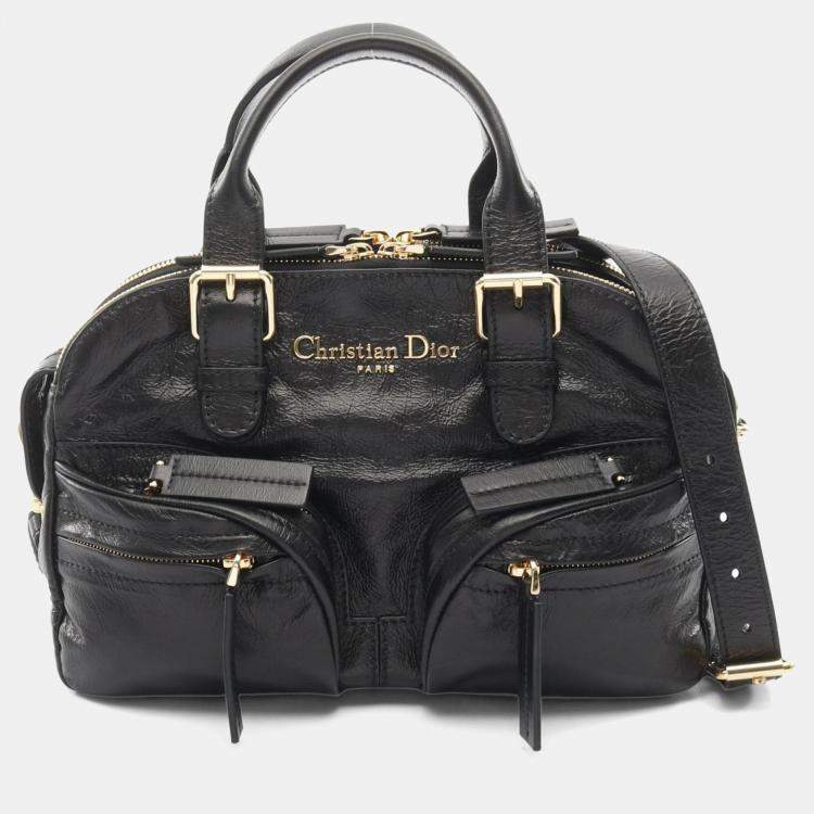 Pre Owned Christian Dior Dior Grand Tour Bowling Bag Leather Handbag Black