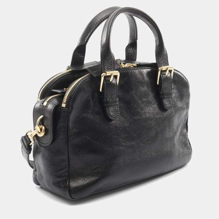 Pre Owned Christian Dior Dior Grand Tour Bowling Bag Leather Handbag Black
