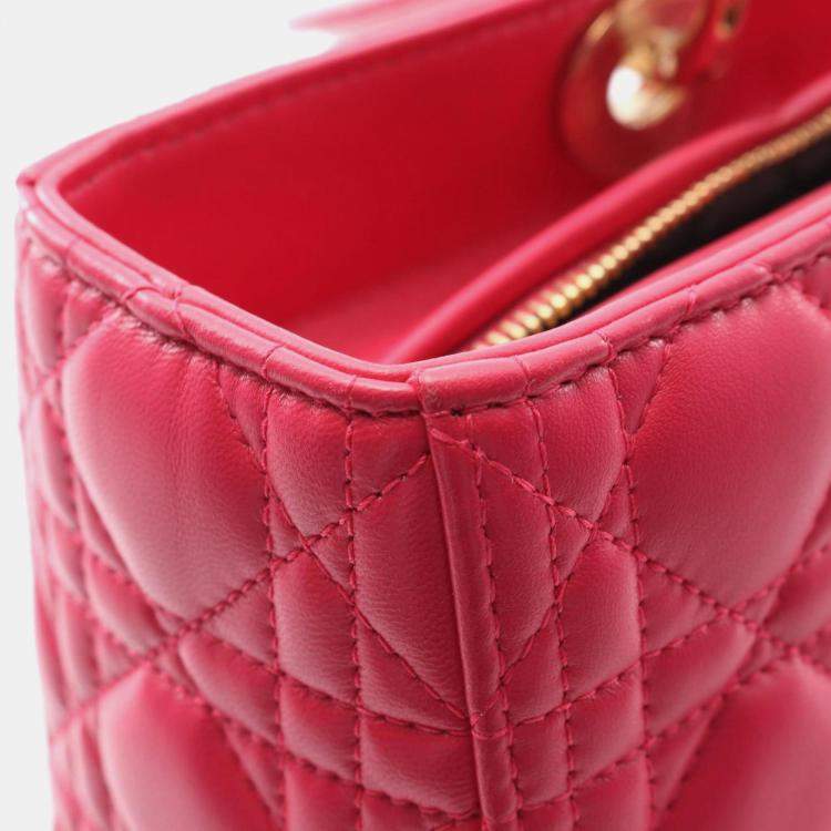 Pre Owned Christian Dior Dior Lady Large Handbag In Lambskin Leather Pink