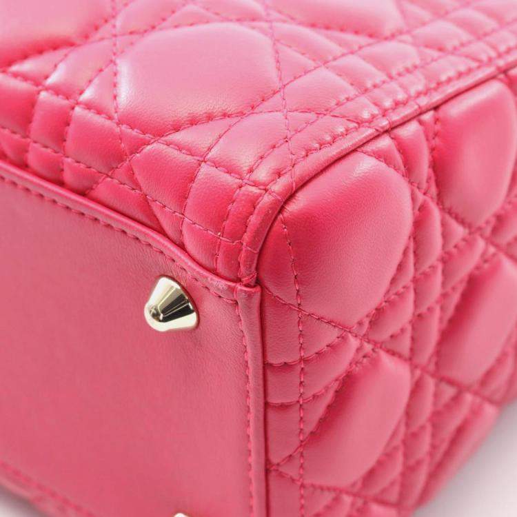 Pre Owned Christian Dior Dior Lady Large Handbag In Lambskin Leather Pink