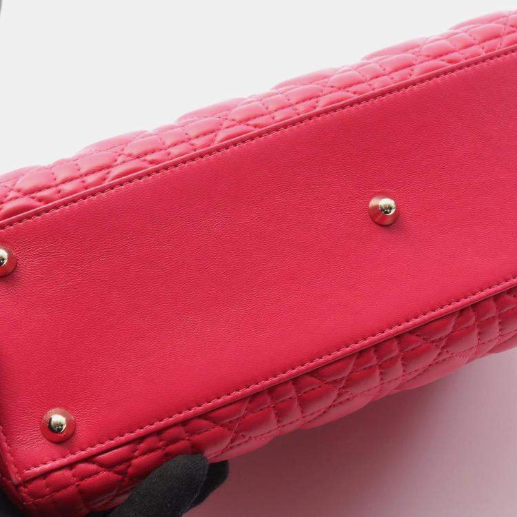 Pre Owned Christian Dior Dior Lady Large Handbag In Lambskin Leather Pink