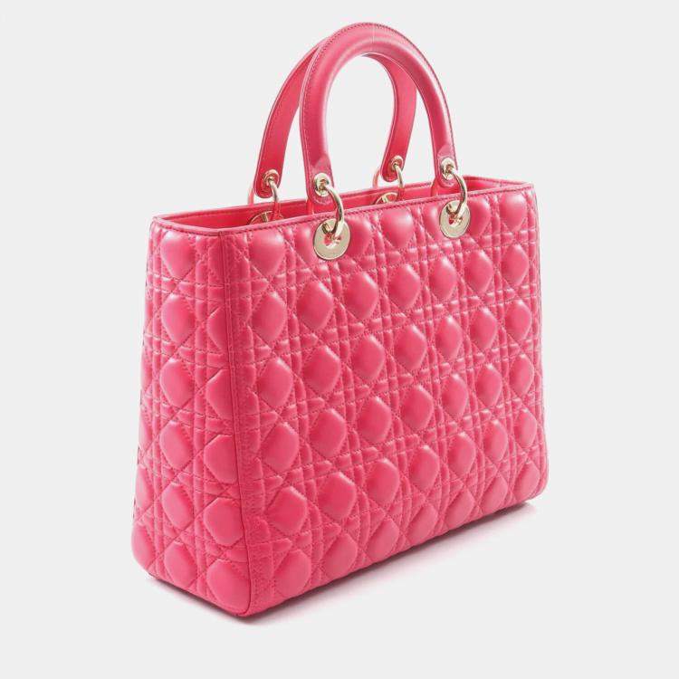 Pre Owned Christian Dior Dior Lady Large Handbag In Lambskin Leather Pink
