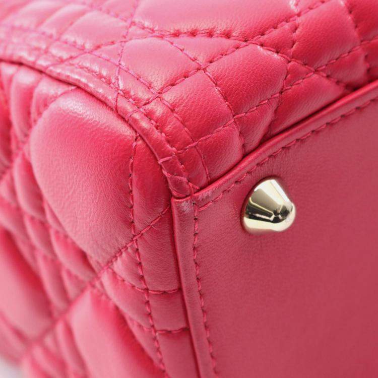 Pre Owned Christian Dior Dior Lady Large Handbag In Lambskin Leather Pink