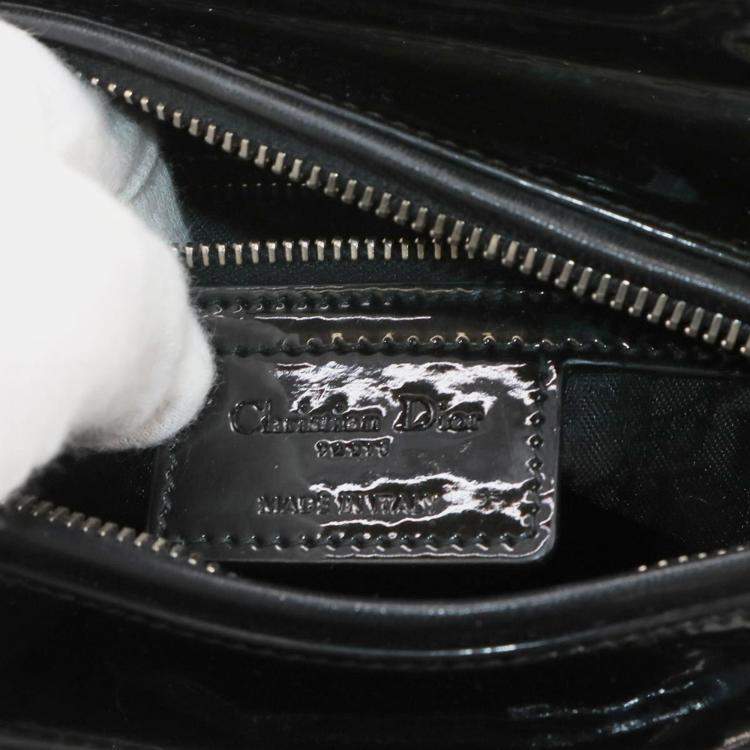 Pre Owned Christian Dior Cannage Lady Medium 2-Way Hand Shoulder Bag Black Enamel