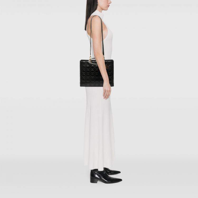 Pre Owned Dior Black Large Lambskin Cannage Lady Dior