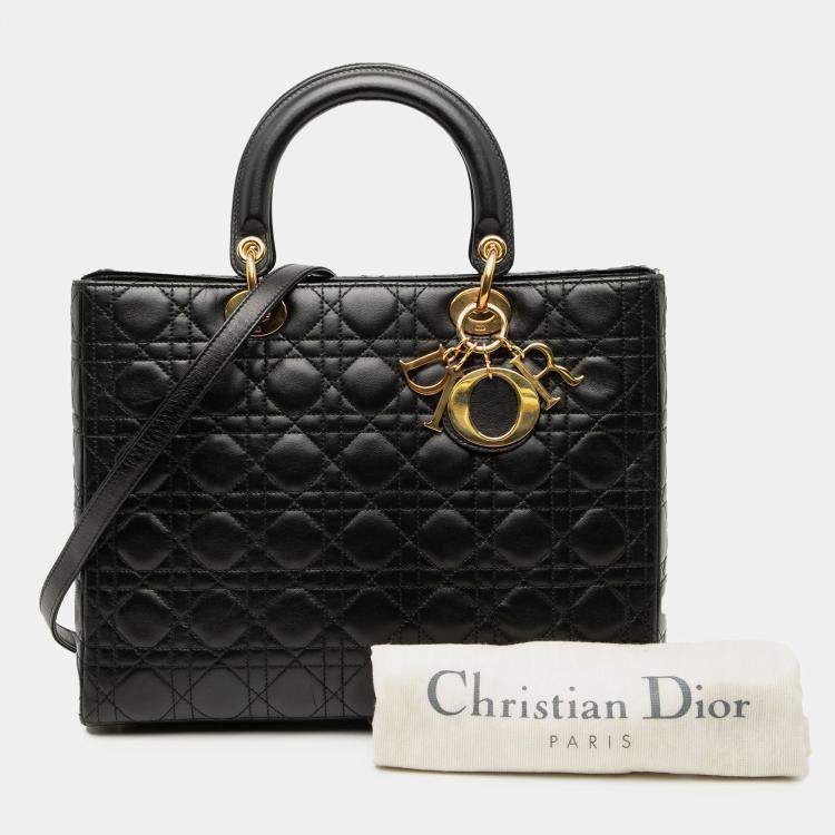 Pre Owned Dior Black Large Lambskin Cannage Lady Dior