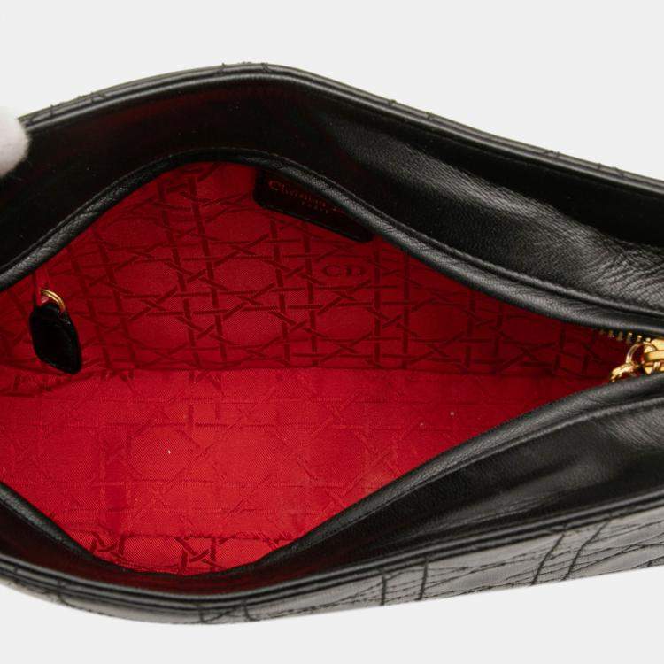 Pre Owned Dior Black Lambskin Cannage Shoulder Bag