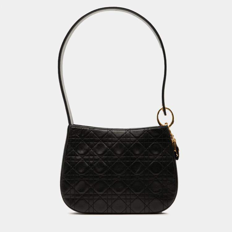 Pre Owned Dior Black Lambskin Cannage Shoulder Bag