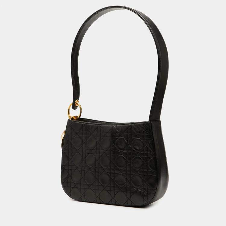 Pre Owned Dior Black Lambskin Cannage Shoulder Bag