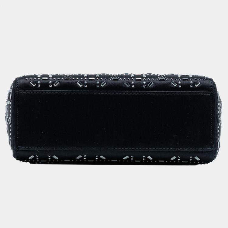 Pre Owned Dior Black Mini Satin Cannage Strass Crystal Embellished Lady Dior