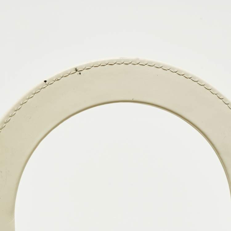 Pre Owned Dior Lady Dior Medium Off White Cannage Patent Leather Tote