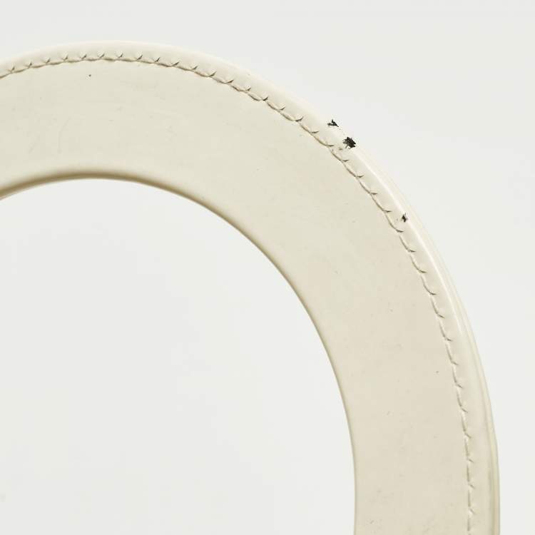 Pre Owned Dior Lady Dior Medium Off White Cannage Patent Leather Tote