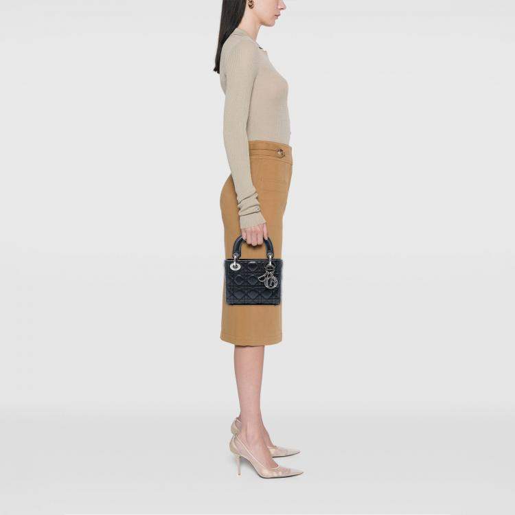 Pre Owned Dior Black Mini Iridescent Lambskin Cannage Lady Dior