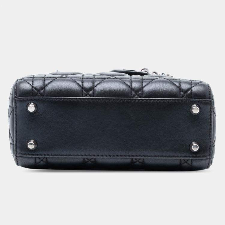 Pre Owned Dior Black Mini Iridescent Lambskin Cannage Lady Dior