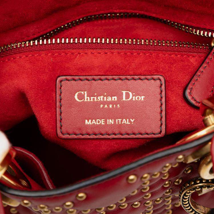 Pre Owned Dior Red Mini Lambskin Cannage Studded Supple Lady Dior