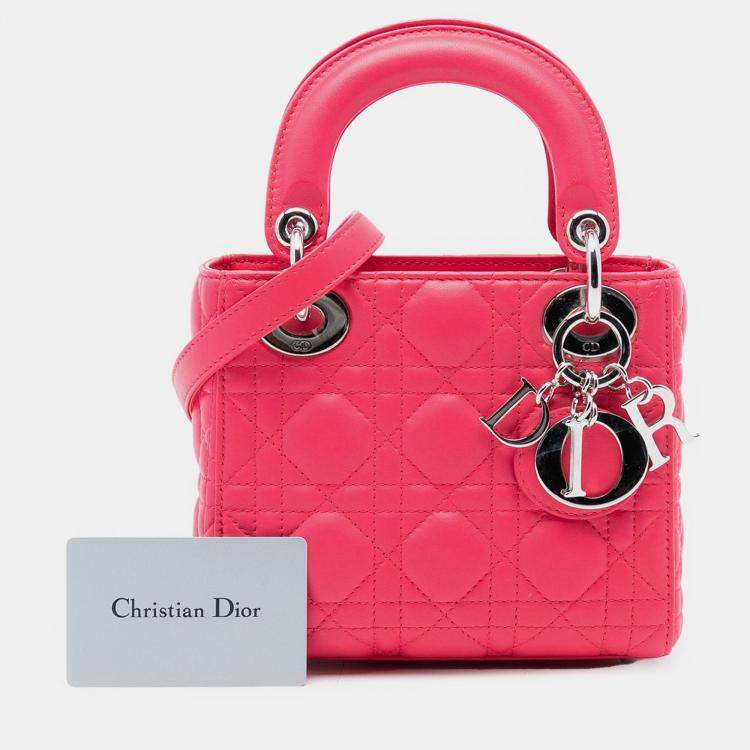 Pre Owned Dior Pink Mini Lambskin Cannage Lady Dior