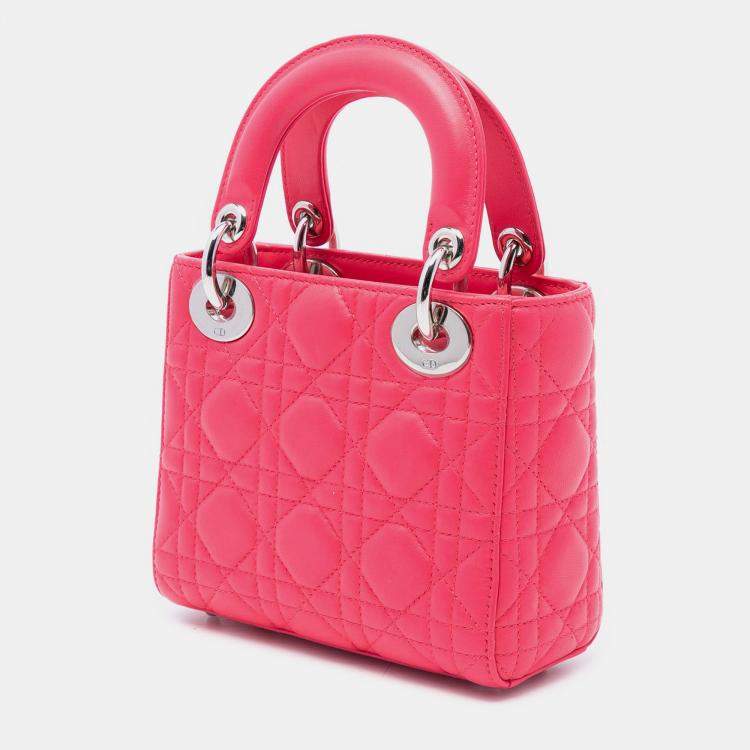 Pre Owned Dior Pink Mini Lambskin Cannage Lady Dior