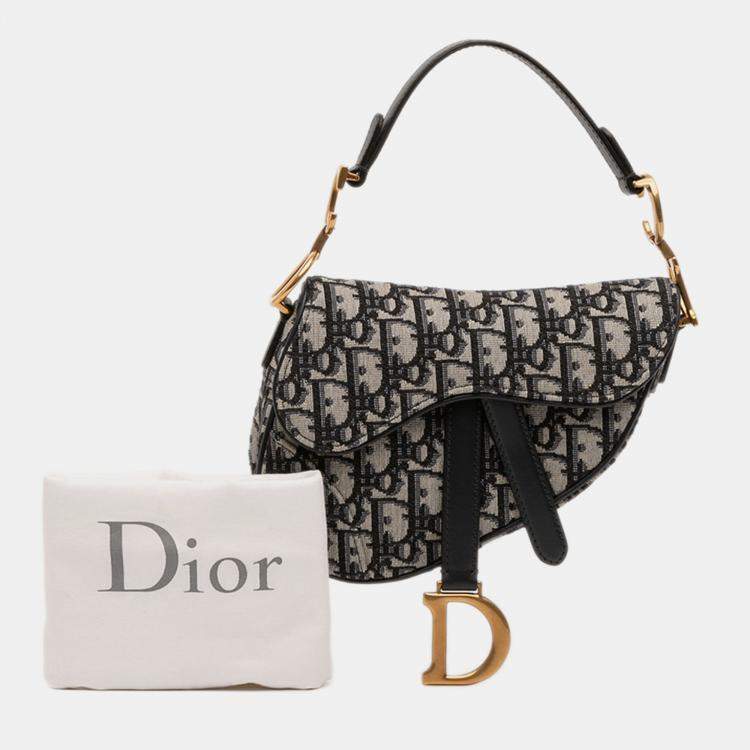 Pre Owned Dior Blue Mini Oblique Canvas Saddle Bag