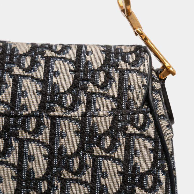 Pre Owned Dior Blue Mini Oblique Canvas Saddle Bag
