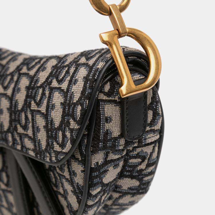Pre Owned Dior Blue Mini Oblique Canvas Saddle Bag