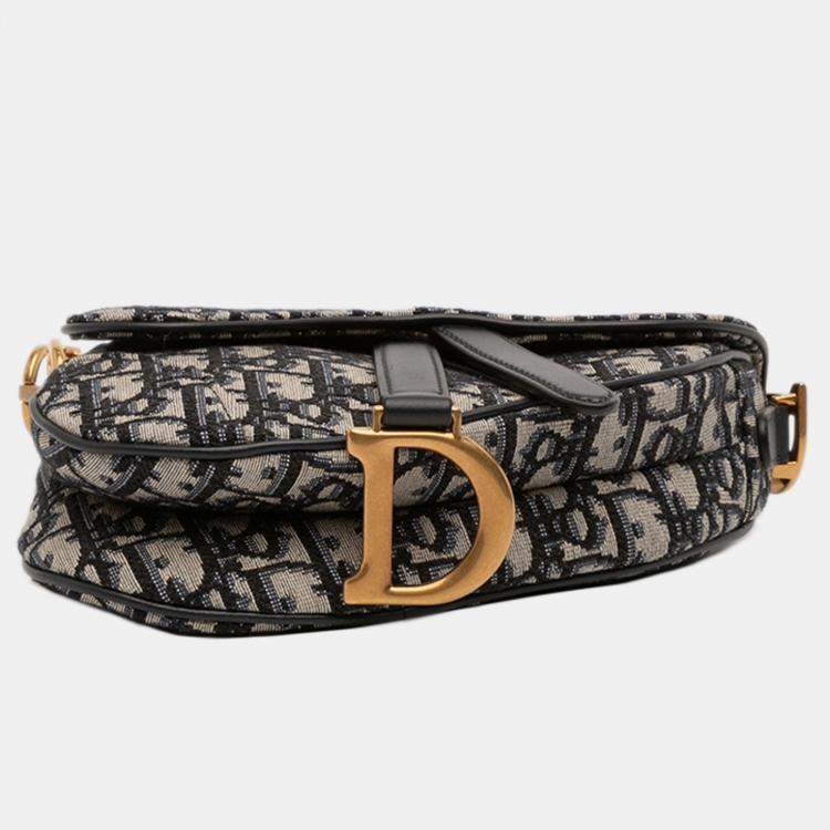 Pre Owned Dior Blue Mini Oblique Canvas Saddle Bag