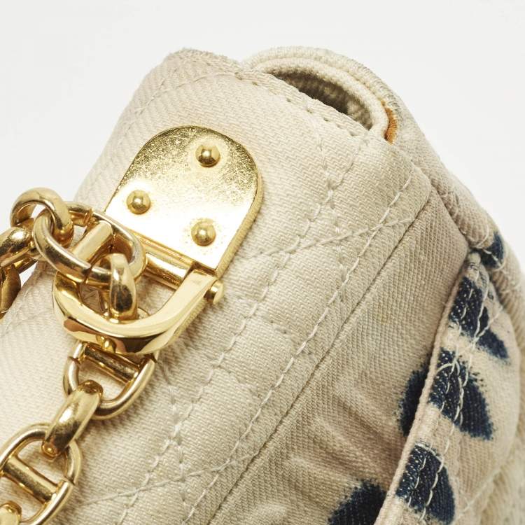 Pre Owned Dior Tie Caro Small Off White Cannage Denim Shoulder Bag