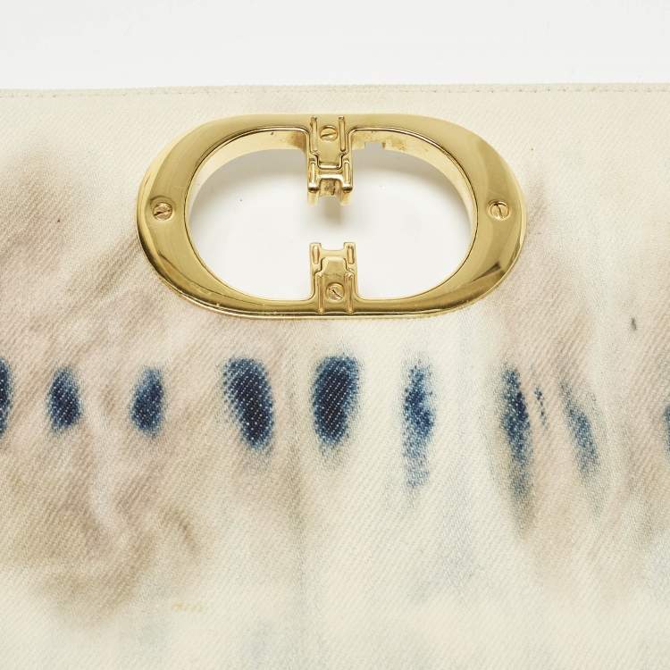 Pre Owned Dior Tie Caro Small Off White Cannage Denim Shoulder Bag