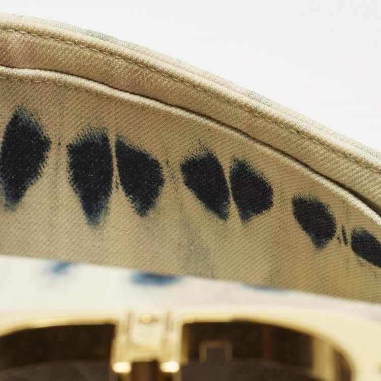 Pre Owned Dior Tie Caro Small Off White Cannage Denim Shoulder Bag