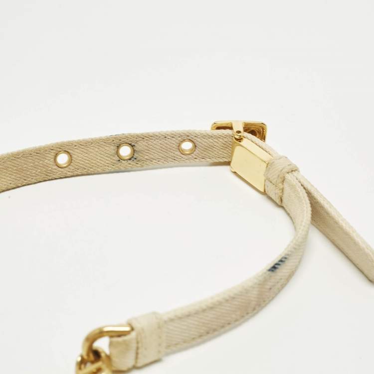 Pre Owned Dior Tie Caro Small Off White Cannage Denim Shoulder Bag