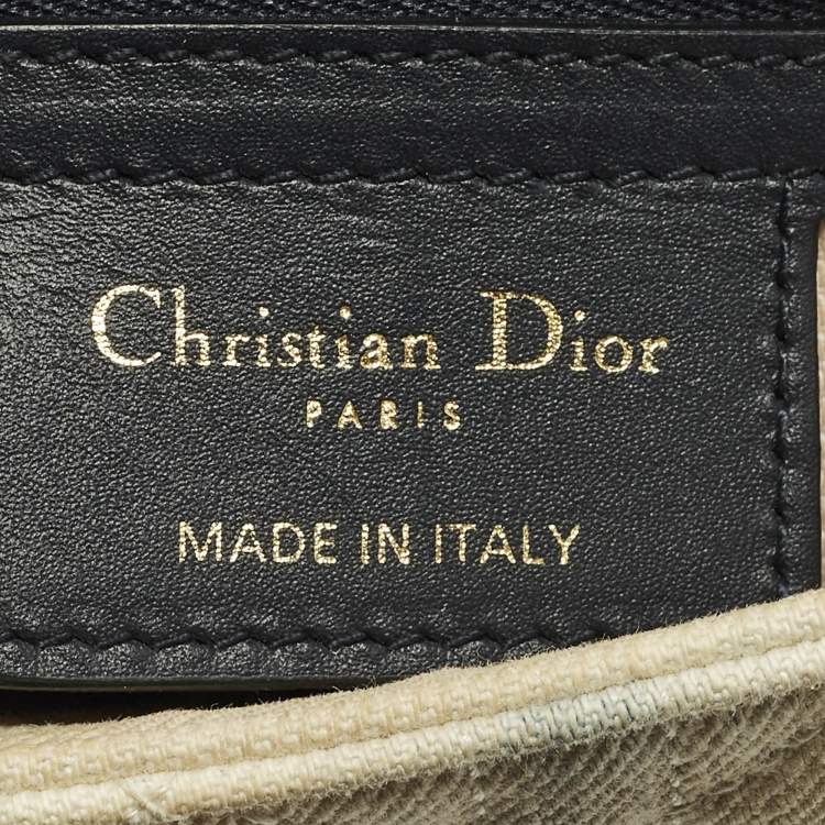 Pre Owned Dior Tie Caro Small Off White Cannage Denim Shoulder Bag