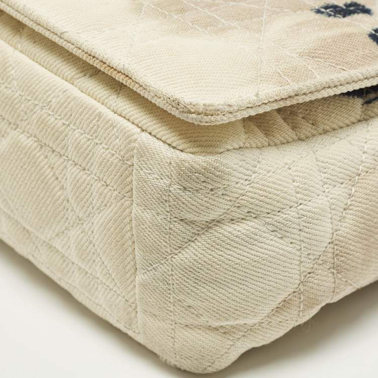 Pre Owned Dior Tie Caro Small Off White Cannage Denim Shoulder Bag