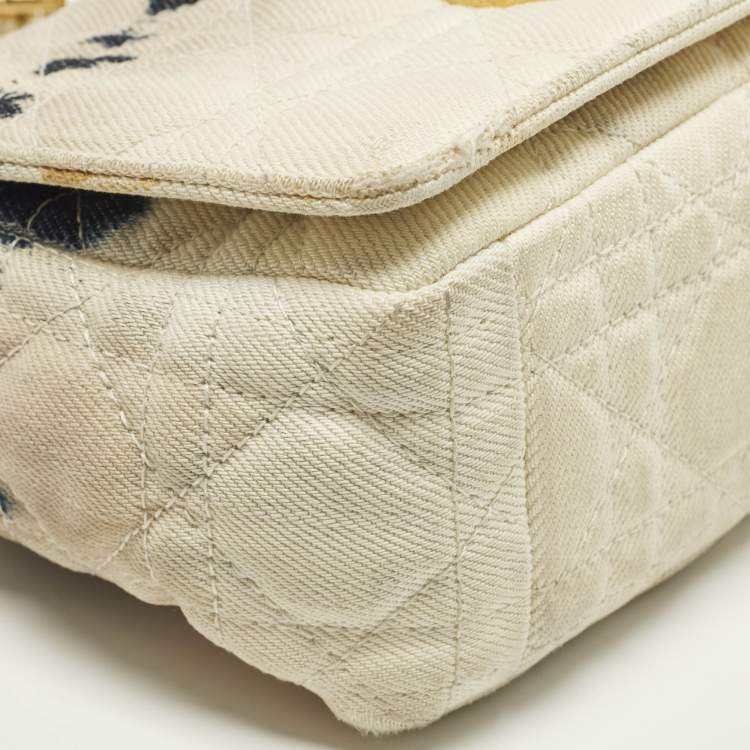 Pre Owned Dior Tie Caro Small Off White Cannage Denim Shoulder Bag